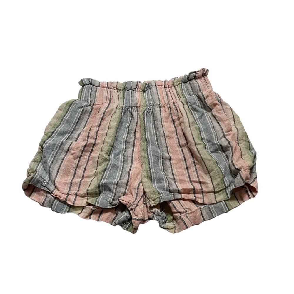 STS Blue Linen Blend Paper Bag Waist Striped Boho Shorts Casual Size Small